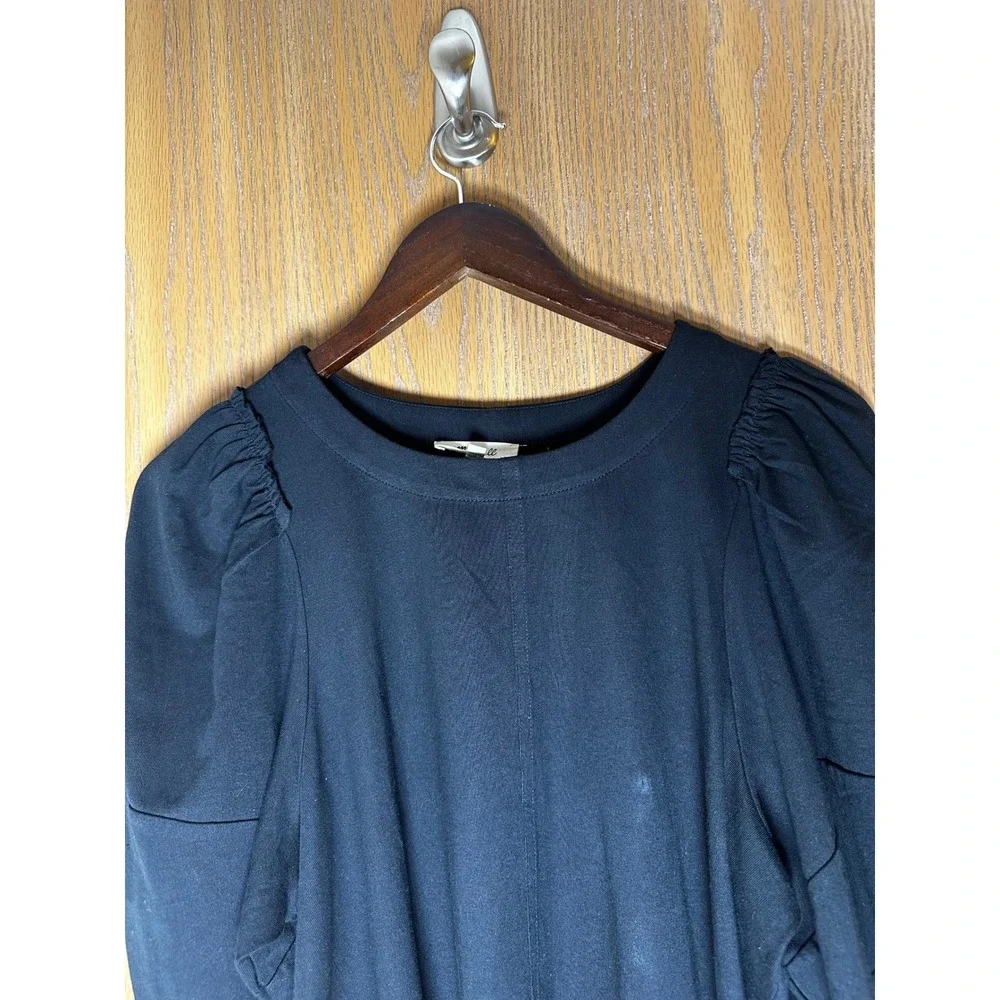 Madewell Black Puff Sleeve Top Blouse Round Neck‎ Short Sleeve Womens Size L